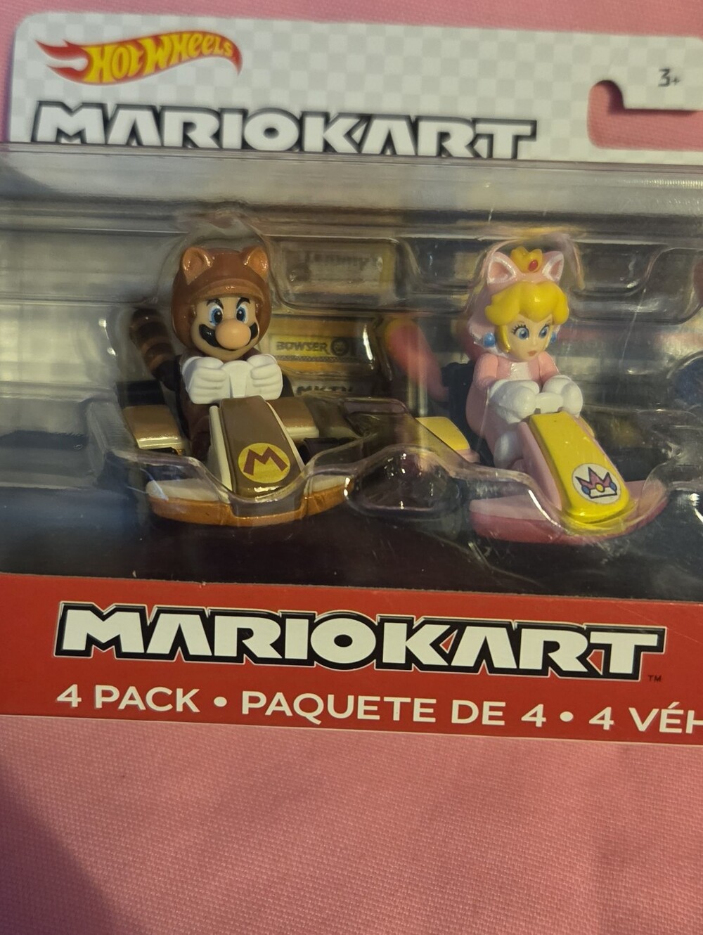 NIB Hotwheels MarioKart 4-Pk Die-cast Toadette, Toad, Cat Peach & Tanooki Mario - Picture 5 of 6